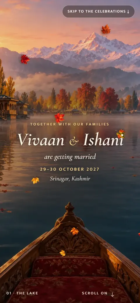 Chinar — Kashmiri wedding invitation, on a phone