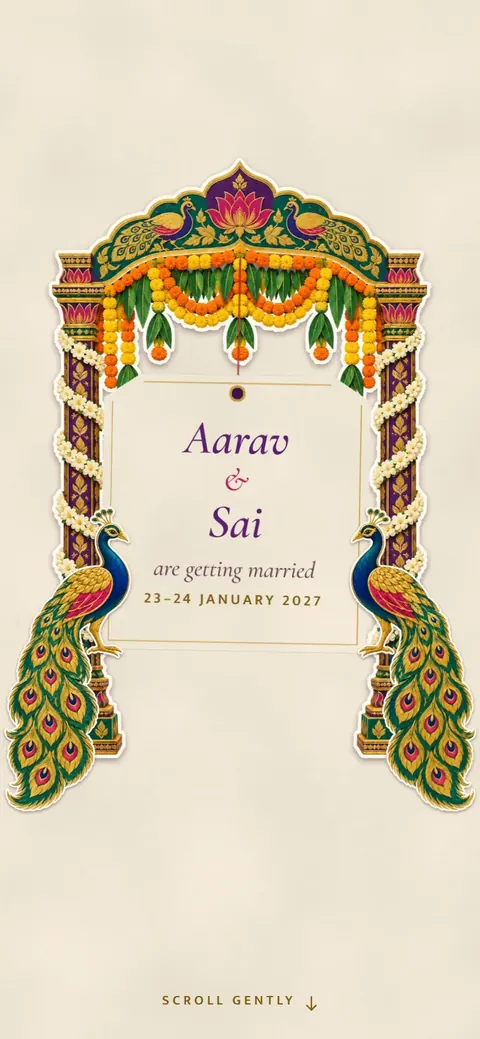 Paithani — Marathi wedding invitation, on a phone